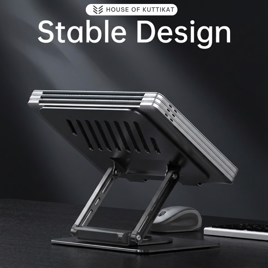 Kuttikat DockFlat H2 Laptop Stand with Horizontal USB Hub & Docking Station – Adjustable Ergonomic Riser for Office & Home (10–17.3 Inch)