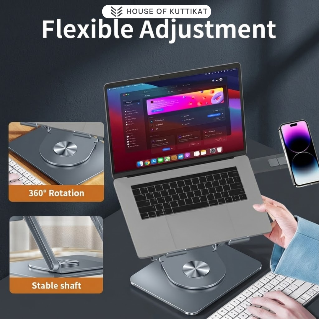 Kuttikat FlexView M1 Laptop Stand with Mobile Holder – Adjustable Ergonomic Riser for Office & Home (10–17 .3 Inch)