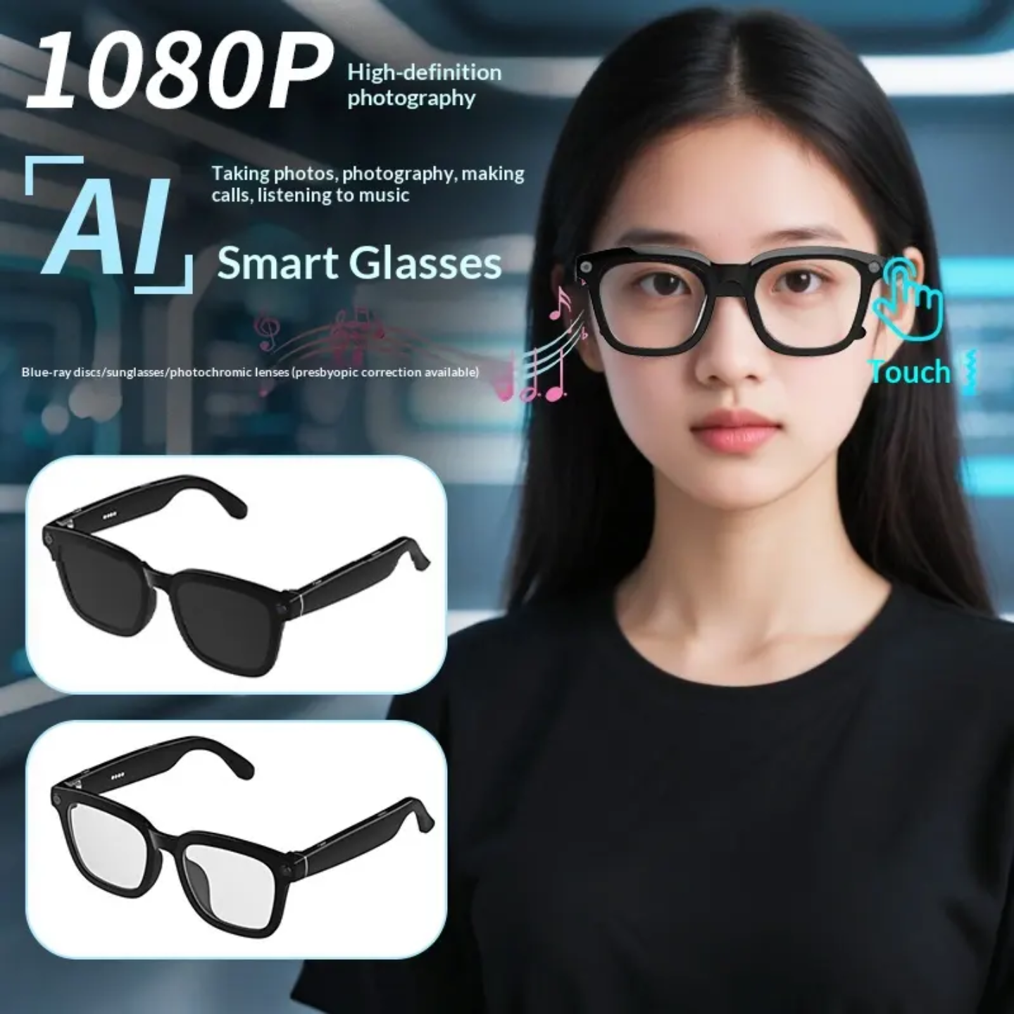 AI Smart Glasses – Video Recording, AI Translation, Music, Calls & Object Recognition
