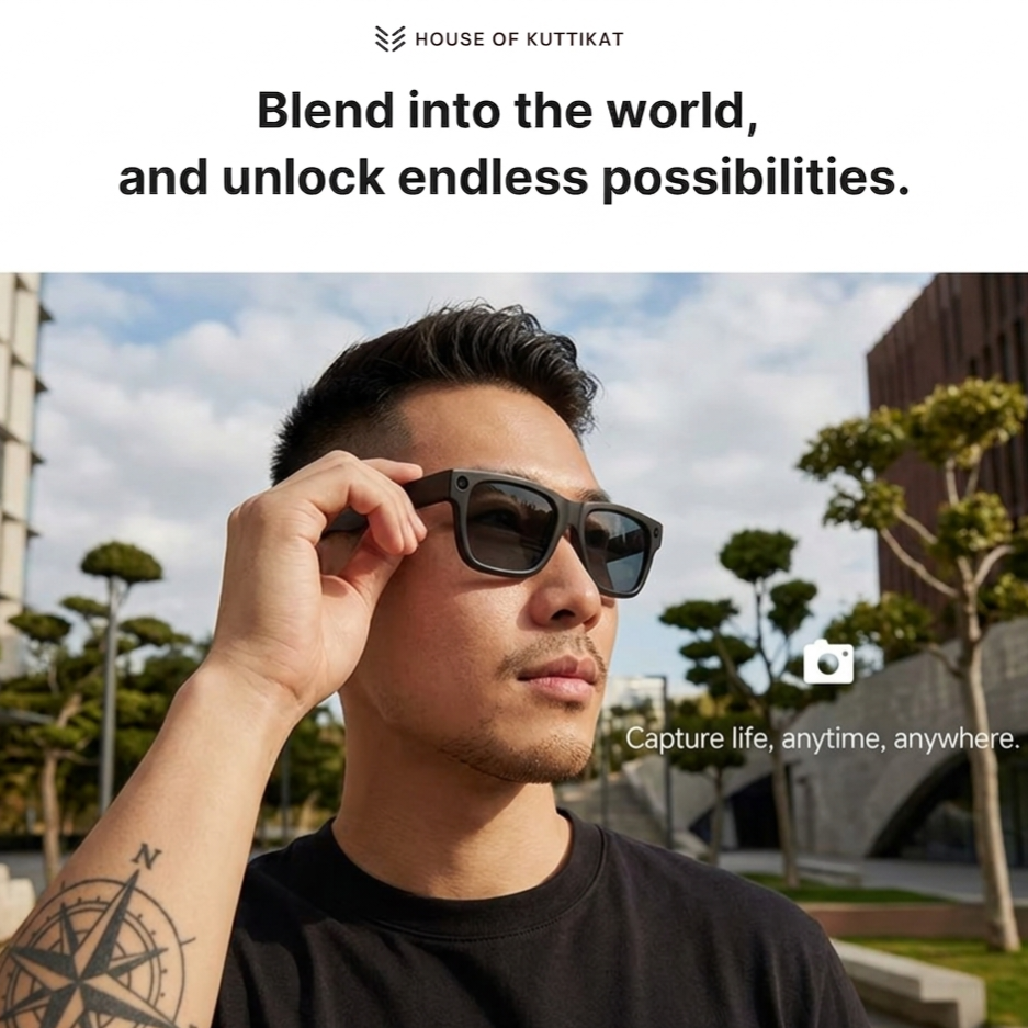 Kuttikat Ultra - AI Smart Glasses – 8MP HD Camera, AI Translation, ChatGPT, Video, Music, Calls