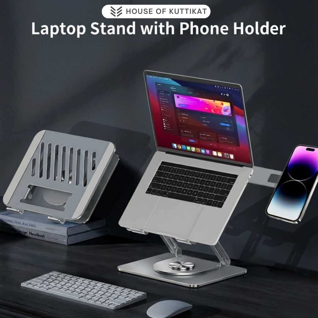 Kuttikat FlexView M1 Laptop Stand with Mobile Holder – Adjustable Ergonomic Riser for Office & Home (10–17 .3 Inch)