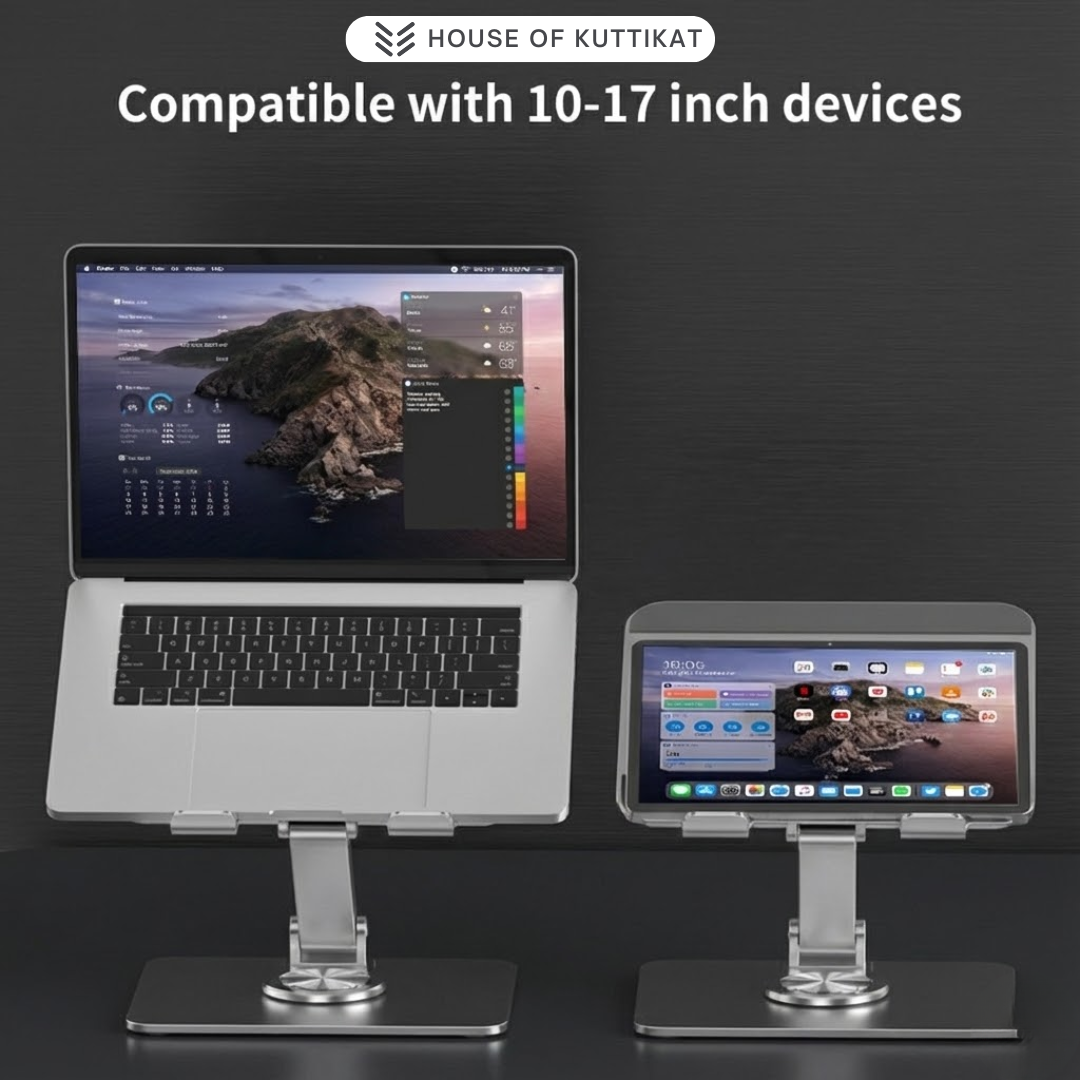 Kuttikat DockPro V3 360° Rotating Laptop Stand with Vertical USB Hub – Adjustable Ergonomic Riser for Office & Home (10–17.3 Inch)