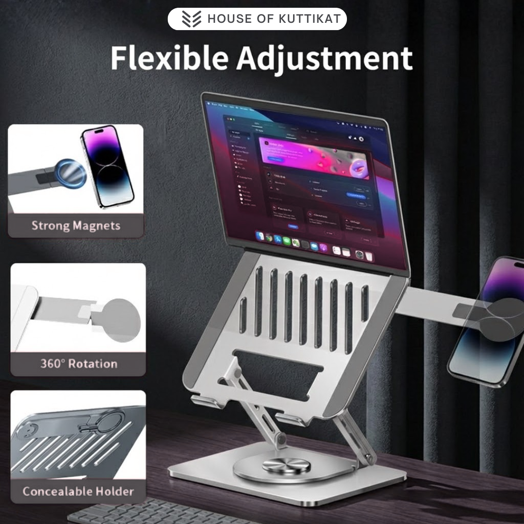 Kuttikat FlexView M1 Laptop Stand with Mobile Holder – Adjustable Ergonomic Riser for Office & Home (10–17 .3 Inch)