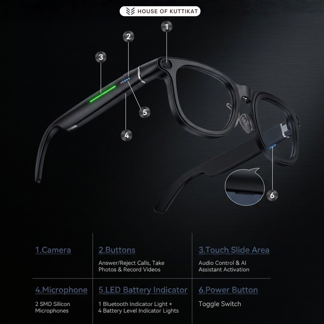 Kuttikat Ultra Max - AI Smart Glasses  8MP HD Camera, AI Translation, GPT, Video,  6 Axis Gyro , Music