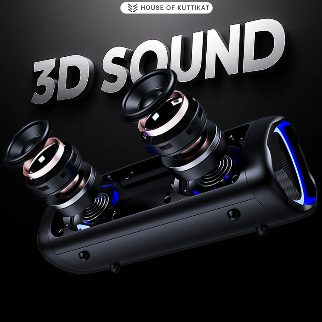 Kuttikat 10W Portable Bluetooth Speaker – IPX6 Waterproof, RGB Lights, Deep Bass, Outdoor Wireless Speaker